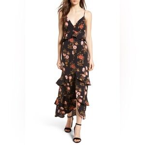 Nordstrom Floral Ruffle Maxi Dress - Black and Pink